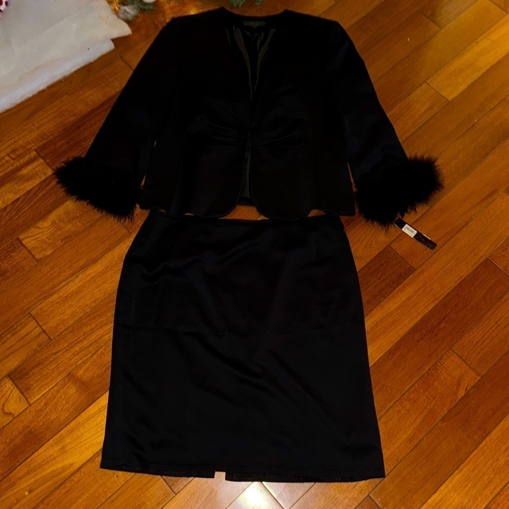 NWT Tahari Luxe jacket blazer feather cuff midi skirt suit set coord size 18 - Picture 2 of 10